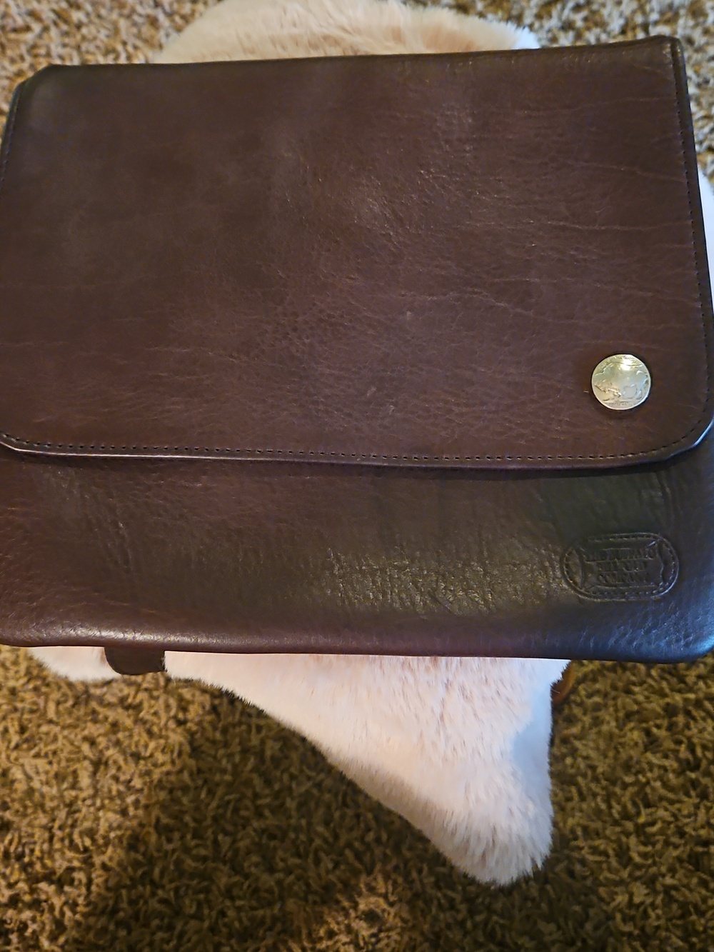 Bison Leather Purse With Buffalo Nickle. Stain On Right Corner See Pic.